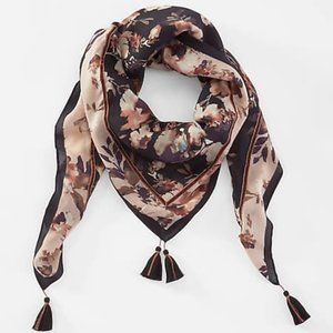 J.Jill Floral Velvet-Trim Square Scarf
